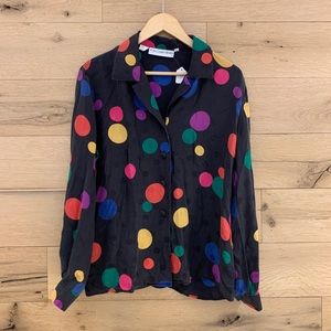Vintage 80s silk polka dot shirt, s/m